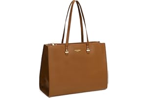 David Jones - Bolso de Mano Trabajo Mujer - Shopper Tote Bag PU Piel - Grande Bolso Bandolera Hombro Cuero Asa Larga - Maletines A4 Diario Vida Mensajero Oficina Escuela Gran Tamaño - Marrón Cognac