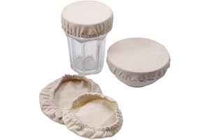 EMBHLITFE 4 szt. pokrowców na miski, rozciągliwe pokrowce na żywność, niebielone, wielokrotnego użytku, elastyczne pokrowce na garnki do jogurtu, do szklanej miski sałatkowej, garnka, melonów, żywności, owoców,