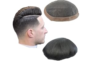 N.L.W. Peluca Natural Hombre NLW 100% Cabello Humano Toupet Hombre Mono Lace y PU Around 8x6 Pulgadas (8 * 6#1B)