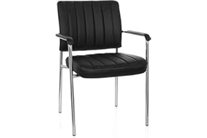 HJH Office 706802 Sedia visitatore SOMOS V ecopelle nero/cromo design sedia da conferenza con braccioli
