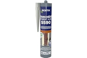 Bostik S590 – Mastic d'Étanchéité Bâtiment 4 en 1 – Intérieur et Extérieur – Joints De Calfeutrement, Dilatation, Façade Et Vitrage – Couleur : Gris – Cartouche 300 ml