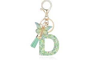Frundoo llavero adolescente niña Llavero del alfabeto con colgante de borla de mariposa letras iniciales llaveros de resina llaveros para bolsa llavero