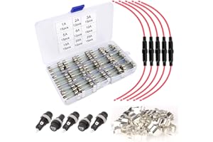 Gebildet 126pcs 6x30mm Fast-blow Glass Fuses + 5pcs 6x30mm AGC Fuse Holder Inline Screw Type + 5pcs 6x30mm Panel Mount Fuse Holder + 30pcs Fuse Seat, Quick Blow Car Glass Tube Fuses Assorted Kit