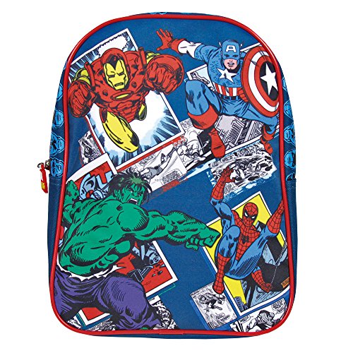 Petit Sac à dos pour Enfants Marvel Avengers - Cartable scolaire Les Vengeurs - Captain America Spiderman Hulk Iron Man - Sac d'école pour le jardin d'enfants - Bleu - 31x24x10 cm - Perletti
