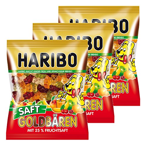 Haribo Saft Goldbären, 3er Pack, Gummibärchen, Weingummi, Fruchtgummi, Im Beutel, Tüte