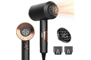 Bizcasa Secador de Pelo Profesional, Secador Pelo con Boquillas y Difusore, Tecnología Iones Negativos, 3 Temperaturas/2 Velocidades, Secador Rápido de Cabello para Familias y el Salón (Negro)