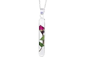 Natural Flower Jewellery Sterling Silver Rectangular Pendant Made With a Real Single Rose