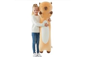 Aiuidun Capybara Kuscheltier 60cm, Langer Stofftier Capybara Plüsch als Seitenschläferkissen & Kuschelkissen, Weiches Wasserschwein Plüschtier Kissen für Kinder Geschenk(Braun)