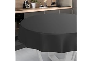 ANRO Nappe en Toile cirée Lavable, pour Table de Jardin, extérieur et intérieur, Ronde, 120 cm, Bord coupé, Noire