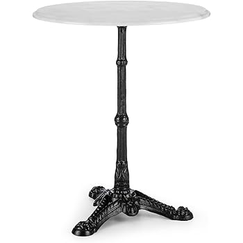 Bistrotisch Marmor Gahalia Gartentisch weiß, gusseisener Fuss mit