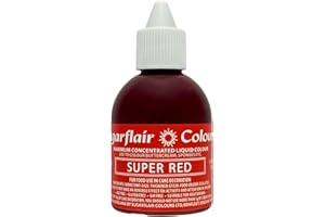 SUGARFLAIR COLOURS Sugarflair Super Red Liquid Food Colouring, Max Concentrate For Colouring Sugarpaste, Buttercream, Icing, Royal Icing, Macarons, Meringues, Cake Decorations and more - 60ml