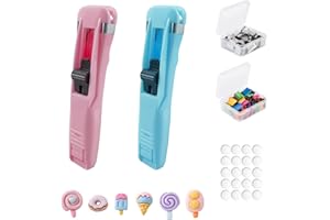 Hyakoz Dispensador Clips Portátil con 100 Pcs Clip de Almeja Reutilizables Grapadora de Empuje Clips Reutilizables Grapadora Clip Reusable para Trabajos de Oficina Escuela Hogar(Azul y Rosa)