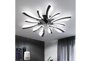 YUNLONG Smart Plafonnier Ventilateur de Plafond, WiFi Ventilo Plafond avec Lumière Compatible with Alexa Google Home, Luminaire Ventilateur Techo pour Chambre, Cuisine, Noir