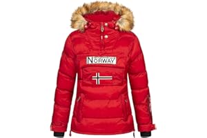 Geographical Norway, damska kurtka zimowa Parka Belancolie, kurtka do wtulenia lub na narty, z kapturem i tkanym futrem