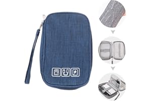 Small Electronic Accessories Organizer, Handhled Acopton Universal Compact Travel Digital Accessories Storage Bag for Portable Charger, Cables, Earphone, Cord, SD Card, Phone (Navy Blue)