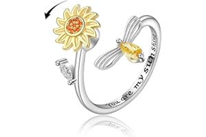 VYYU Fidget Ring for Women Girls - You are My Sunshine Anxiety Relief Stress, Open Rings with Cute Cat | Reliever Spinner Stress Relief Gift Star & Moon for Wife Girlfriend Daughter Friends