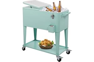 Bonnlo 80 Quart Rolling Ice Chest, Drinks Cooler Cart with Shelf, Beverage Pool Cart with Bottle Opener, Ice Drinks Trolley for Party