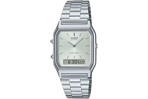 CASIO Kvarts analog damklocka med band i rostfritt stål AQ-230A-7AMQYES, Silver, AQ-230A-7AMQYES-AMZUK