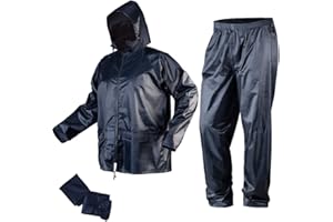 NEO TOOLS Herren Regenset, Regenmantel mit Kapuze und Regenhose, Gr. M-XXXL, verklebte Nähte, Reißverschlüsse und Taschen vor Wasser geschützt, Ventilationsöffnungen, 100% Polyester 170 g/m2