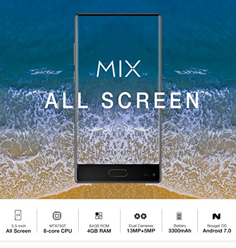 Ulefone MIX - 5,5 Zoll HD Vollbild 4G Dual-SIM Android 7.0 Smartphone ohne Vertrag 64GB Speicher 4GB RAM Octa-Core 1.5GHz 13MP+5MP Dual Hinten Kamera 13MP Frontkamera 3300mAh Fingerabdruck - Blau