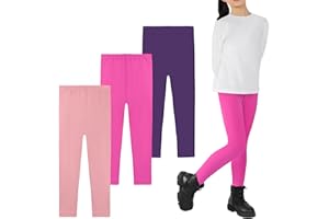 Auranso Pack of 3 Leggings Girls Children Cotton Black Leggings Long Trousers Sports Pants 104 110 116 128 146 152 158