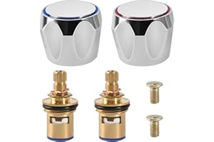 KUHAWL Tap Valve Top Set Tap Valves Fittings 2 Paar Wasserhahn Ventiloberteil Set, 20 Zähne Wasserhahn Kartusche Wasserhahn Ventiloberteil 1/2" Hot Cold Wasserhahn Kartusche