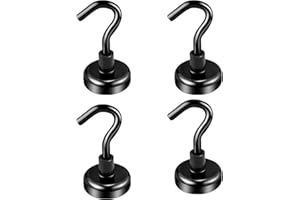 OZNEWLIFE 4PCS Crochets Magnétiques Aimants Crochets Puissants Magnétiques Forts Super Suction 9KG Crochets magnétiques noirs pour Cuisine Casiers de Bureau