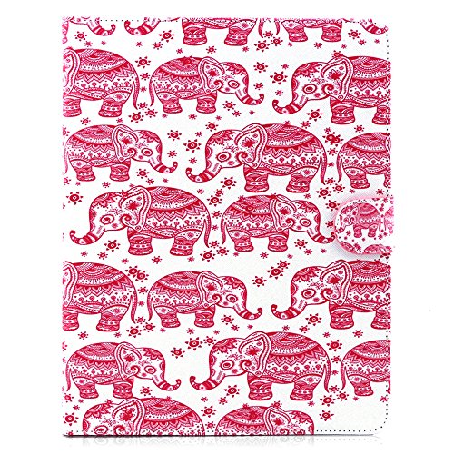 iPad 2 iPad 3 iPad 4 Hülle, Deenor Red Elephant Pattern PU Leder Abdeckung Stand Flip Schutzhülle Hülle für Apple iPad 2 iPad 3 iPad 4. (Red Elephant) - 2