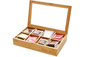 Woodquail Tea Box Storage Organiser, Made of Natural Bamboo (8 Compartments)