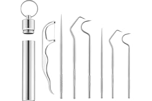 ZHIQIN 7 sztuk wykałaczek ze stali nierdzewnej 304, przenośne, metalowe, tytanowe, wielokrotnego użytku, do użytku na zewnątrz, piknik i kemping