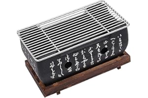 AMUSINGTAO Mini Carbone Griglia Barbeque, Tavolo Portatile Top Giapponese Griglia Barbeque Cibo Carbone Stufa Con Legno Solido Vassoio, Accessori Festa Casa Barbecue Attrezzi Per Kabob Yakitori - bbq grill - l
