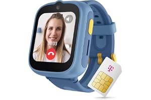 TCL MT48X barn-Smartwatch, Galactic Blue, GPS, -samtal, nödknapp, vattentät 5 ATM, med Telekom SIM-kort och 30 € Amazon