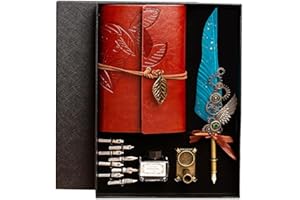 AIRFUL Juego de 12 piezas Pluma Antigua Escritura de Lujo, Pluma de Pluma Vintage con Alas Mecánicas con Lujo Vintage Cuaderno, Regalo Ejecutivo y Decoración de Escritorio Antigua