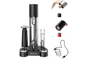 CIRCLE JOY Set di Apribottiglie Elettrico Ricaricabile Cavatappi Elettrici per Vino 7-in-1 Set Regalo con Base, Tagliapasta, Aeratore per Vino, Pompa a Vuoto e 2 Tappi per Vino