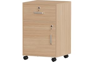 NICEME Mobile File Cabinet with Drawer Under Desk Storage Unit with Lock,Office Drawer Pedestal, Assembly Required (1 Drawer, 1 Door, Maple)