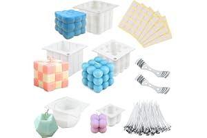 Pomeloone 5 Stück Kerzenform Silikon, DIY Silikonform Kerzen-Gießen Formen und Kerzendocht & Abgabe Set, Kerzenformen zum Gießen als Bastel Ornamente, Partybeleuchtung und Heimdekorationen