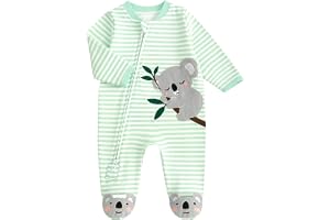 WYTbaby sovdräkter 100 % bomull randig långärmad fotpyjamas | Blöjbyten utan krångel via diagonal dragkedja till ben djurtema för baby shower foton baby växer
