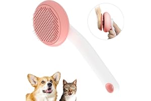 GULIGULI Brosse de toilettage autonettoyante pour chat et chien, brosse de démêlage pour chat et chat, élimine facilement les poils emmêlés et les sous-poils, tapis emmêlés (rose)