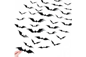 Toptime Bats Halloween Decoration, 120 Pieces 3D Stick on Bats Decoration in 4 Sizes, Waterproof PVC Bat Decorations Wall Stickers, Black Fake Bat Window Stickers for Halloween Decorations Indoor