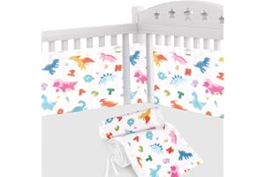 Aolso spjälsängsskydd, 2 st andningsbart nät spjälsängsfoder, spjälsängsskydd spjälsängsstötfångare, baby pojkar flickor barnkammare andningsbart spjälsäng stötfångare (dinosaurie)