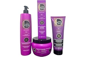 KERAGOLD KG PRO KERAGOLD PRO - Pack Ultime Expert Liss XL - Sans Sulfates à La Kératine & Protéine de Soie - Shampoing 500 ml + Masque 500 ml + Sérum 100 ml + Soin Sans Rinçage Aléatoire