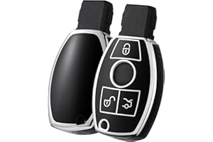 OATSBASF Etui na kluczyki samochodowe do Mercedesa Benz, etui na kluczyki do Mercedes Benz W204 W211, 2-3 klawisze bezkluczykowe, klasa A B C E (srebrna, czarna krawędź)