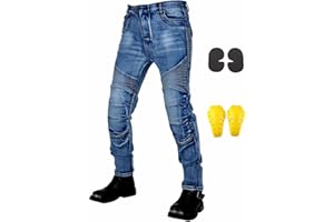 Gebin Pantaloni Moto Uomo, Jeans Moto Uomo con Fibra Aramidica, Resistenti all'Usura con 2 Paia di Protezioni su Fianchi e Ginocchia, Cuscinetti Rimovibili (Blu,M)