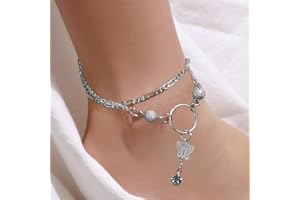 TseenYi Beach Anklet New Super Fairy Tassel Hollow Butterfly Pendant Anklet 2-layer Chain Foot Jewelry for Women and Girls