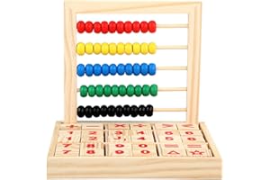 FUNLOV Colorful Beads Wood Abacus,Classic Maths Counting Blocks Toys with Number and Letter,Montessori Wooden Educational Math Arithmetic Toy Suitable for Kids