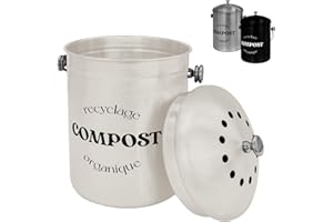 Linxor - Composteur, bac, Poubelle à Compost de Cuisine 5L Rond en INOX - Plusieurs Coloris