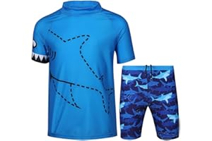 A2Z 4 Kids Boys Girls 2-Piece Swimming Costume Rash Guard Top & Swim Shorts Set Quick Dry Kids Swimsuit Fun Prints Toddlers Pool Water Play Holiday Summer Beachwear 2-14 Years