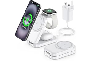 AOWIN 3 in 1 Wireless Charging Station for Apple,Foldable Magnetic Wireless Charger,15W Fast for MagSafe Charger Stand for iPhone 16/15/14/13,for Apple Watch,for AirPods