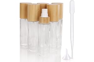 COSIDEA Lot de 6 flacons vides de 60 ml avec couvercles en bambou transparent avec pompe à lotion, flacons rechargeables pour crème cosmétique, articles de toilette