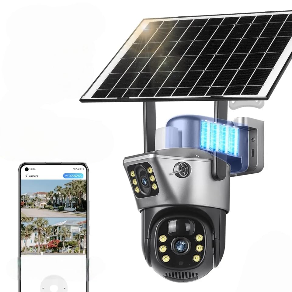 Fire Turtle Solar 5MP + 5MP Dual Lens Full HD CCTV Security Camera | 4G Enabled, 360° Rotating View, 10Ah Li-Ion Battery, Night Vision (White) NO WiFi